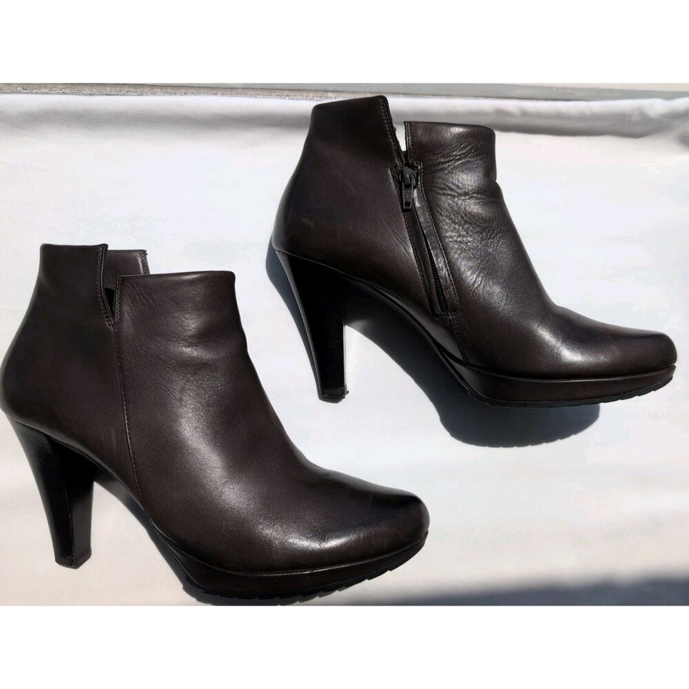 Paul Green Women's Alexa Brown Leather Heeled Platform Booties Boots Size 7.5 - Picture 2 of 14